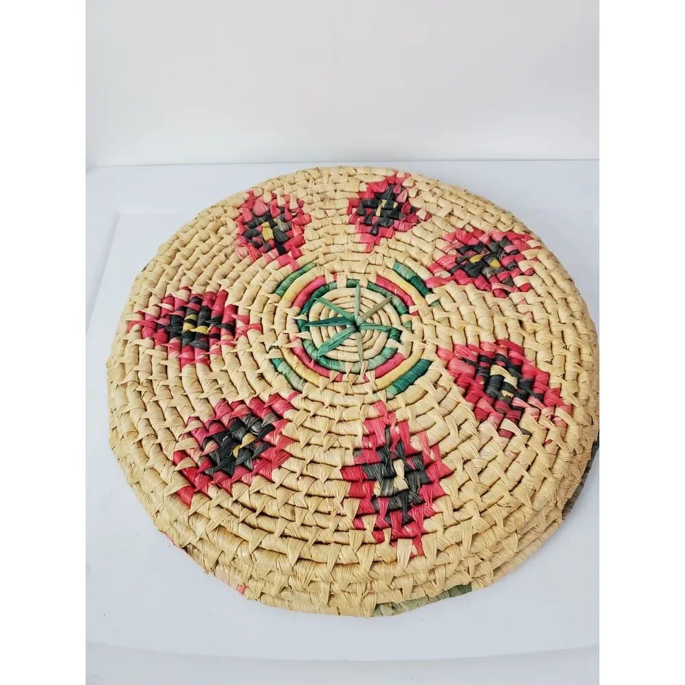 Native American Weaved Straw Plant Holder‎ Basket Decorative Round
